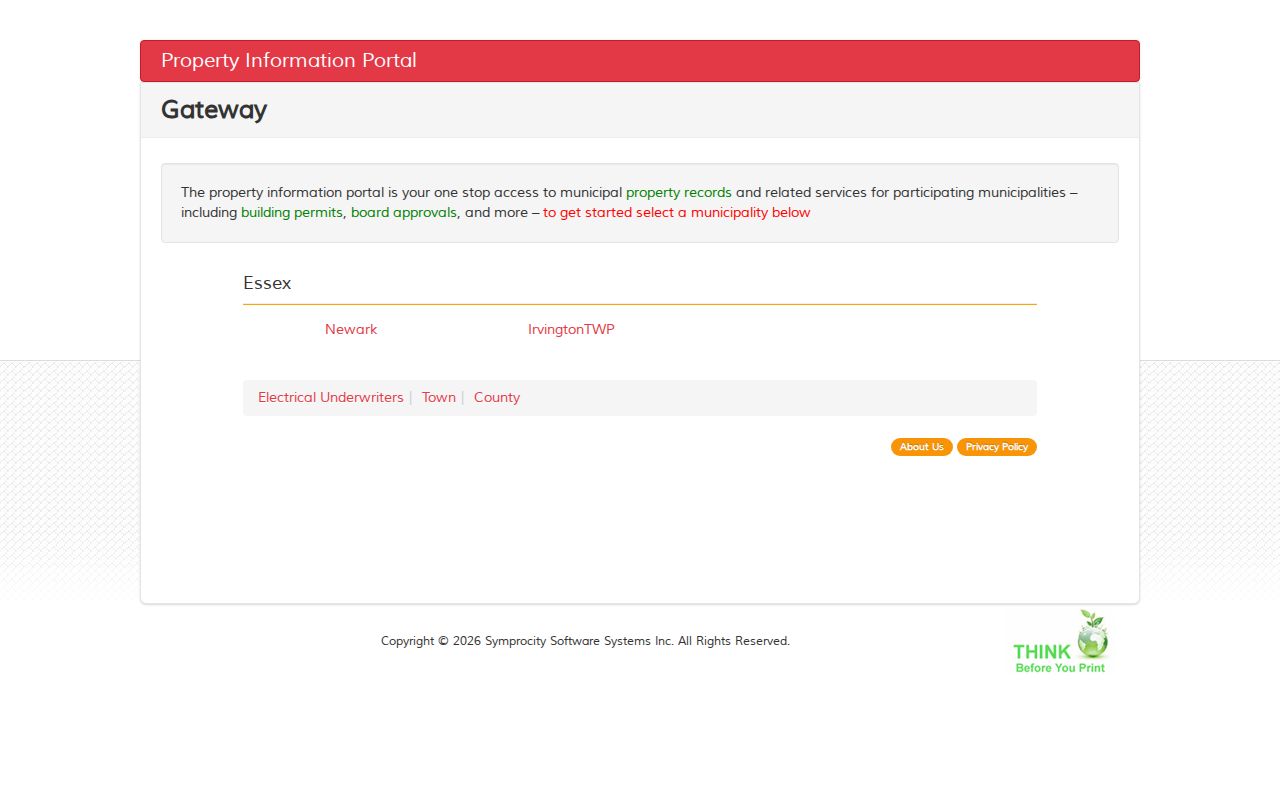 Irvington residents directory property portal entry screen